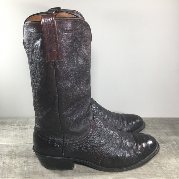 Lucchese 1883 N1014R4 Men’s Western Black Cherry Ostrich Leather Cowboy Boots 12 - Picture 1 of 13